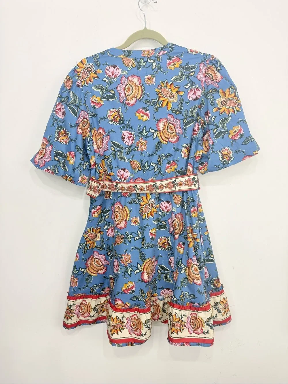 Joie Blue Pink Floral Print Complimentary Hem Puff Sleeve A Line Mini Dress NEW